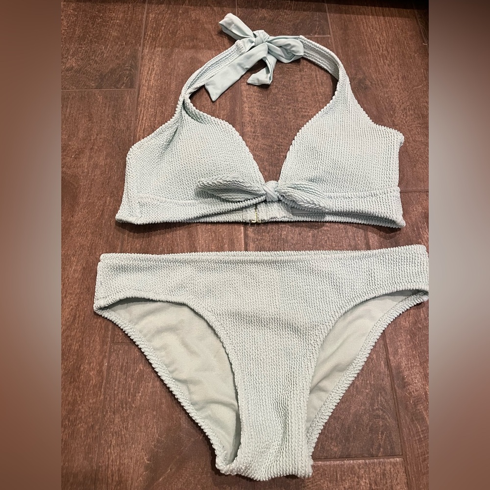Kona Sol Textured Halter Bikini Set - beautiful mint color.